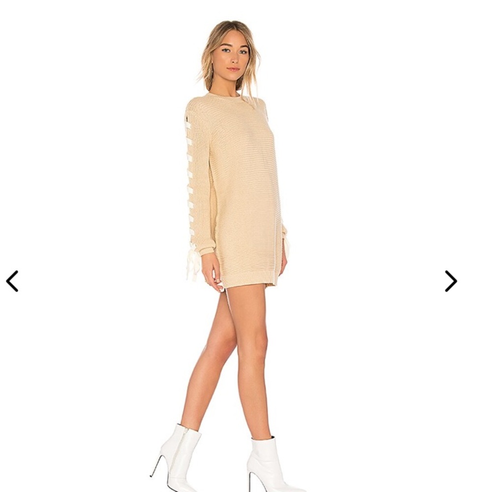 Lovers + Friends Madison Cream Lace Up Sleeve Sweater Mini Dress XS